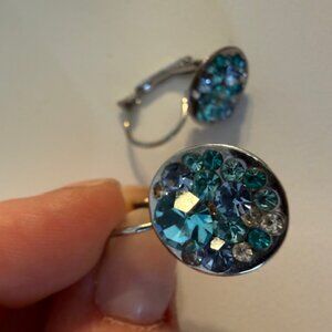 Round Various Colored Turquoise Rhinestone Earrings